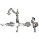 Kingston Brass KS1268ALBS Heritage Wall Mount Kitchen Faucet with Brass Sprayer, Brushed Nickel