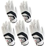 FINGER TEN Golf Gloves Men Left Hand Cabretta Leather Multipack All Weather Soft Value 5 Pcs, Golf Gloves Mens for Right Handed Golfer Rain Grip Comfortable (M, Left)