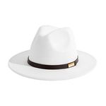 Gossifan Fedora Hats for Men Wide Brim Panama Hat with Classic Belt, White, 7 1/8-7 1/4