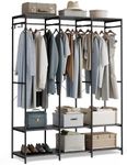 SONGMICS Clothes Rack, Iron and Wood Wardrobe Closet Organizer, Heavy Duty Garment Rack with Hanging Rods, Closet Shelves, Removable Hooks, 15.7 x 55.5 x 70.9 Inches, Ebony Black URGR005B56