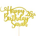 Personalised Happy Birthday Glitter Cake Topper by Cakeshop | Custom Colour Any Name & Any Age Glitter Cake Decoration for 1st 10th 16th 18th 20th 21st 30th 40th 50th 60th 70th 80th (Gold)