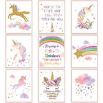 9 Pieces Unicorn Rainbow Wall Art Prints Unframed Watercolor Unicorn and Rainbow Posters for Girls Kids Bedroom Nursery Decorations