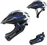 Children's Bicycle Helmet Lightweight Full Face Helmet with Detachable Chin Guard Detachable Visor Kids Downhill Helmet for Balance Bike Scooter Roller Skates Blue-White/S