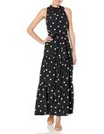 Anne Klein Women's Tiered Tie Neck Maxi, Black/Eggshell, 14