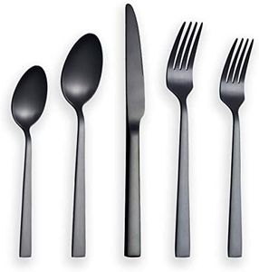 Berglander Flatware Set 20 Pieces with Black Titanium Plated, Stainless Steel Black Silverware Set, Black Cutlery Set, Service for 4 (Matte Black)