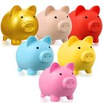 6 Pack Large Piggy Bank Plastic Pig Money Bank Kids Cute Piggy Bank Coin Bank for Girls and Boys Saving Money Box Children's Toy Gifts for Birthday, Christmas, Baby Shower(6 x 4.8 x 5.4 inch)