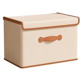 House of Quirk Non-Woven Clothes Storage Box Pants, Jeans, Underwear Organizer Drawer Basket Design Toy With Lid (26 Litre, Beige), 38 x 26 x 25 cm