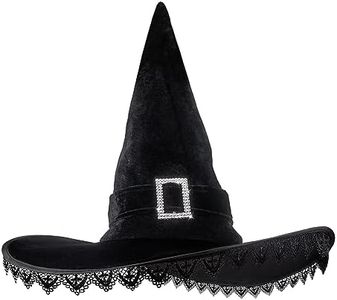 JUSTOTRY Halloween Witch Hat - Women Costume Black Witches Hats with Lace Fringe for Hallowee Decor Accessories Hocus Pocus Party Favor, Black-lace, One Size
