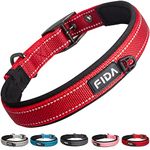 Fida Padded Dog Collar, Reflective Strong Dog Collar with Double-Layer Webbing, Adjustable Heavy Duty Dog Collar with Metal Buckle for Large Dogs, Red