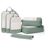 Narwey Packing Cubes, 6 Set Compression Packing Cubes for Suitcases and Backpack, Compression Organizer Bags for Handbag Organiser Holiday Accessories Travel Camping Essentials (Green)