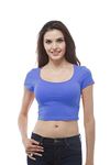 Hollywood Star Fashion Women's Plain shor tsleeve Cotton Scoop Neck Crop top (Large, RoyalBlue)