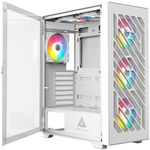 Apevia EVOLUTION-WH Evolution Mid Tower Gaming PC Case w/ 6x 120mm PWM ARGB Fans, 366 RGB Light Modes, 1x Metal Plate Mesh Front Panel, 1x Door Swivel Style Magnetic Glass Side Panel, 2x USB3.0, White