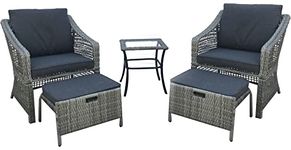 Maison and Garden 3 PCS Rattan Companion Furniture Set Grey Outdoor 2 Chairs with Cushions Footstools 1 Table Dining Bistro for Indoor Outdoor, 680 x 680 x 820