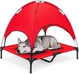 Best Choice Products 36in Elevated Cooling Dog Bed, Outdoor Raised Mesh Pet Cot w/Removable Canopy Shade Tent, Carrying Bag, Breathable Fabric - Red