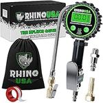 Rhino USA Digital Tire Inflator with Pressure Gauge (0-200 PSI) - ANSI B40.1 Accurate, Large 2" Easy Read Glow Dial, Premium Braided Hose, Solid Brass Hardware, Best for Any Car, Truck, Motorcycle, RV