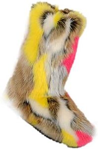 LVCOMEFF Women Faux Fur Snow Boot with Fur Lining 1 Piece Winter Warm Outdoor Furry Fluffy 2020 Fashion (multicolor 5, numeric_9_point_5)