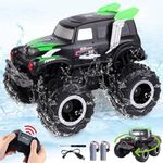 Learn2M Amphibious Remote Control Cars, 1/20 Stunt RC Rock Crawler Monster Truck Toy with Two Alternative Rechargeable Batteries, All-Terrain 4WD Off-Road Vehicle Toys Gift for Kids Age 8-12 Green