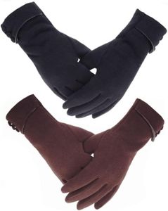 Tomily Womens Touch Screen Phone Fleece Windproof Gloves Winter Warm Wear (Black+Brown)