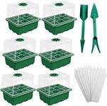 6 Packs Seed Starter Tray,High Lid Seed Starter Kit with 10 Plant Labels (12 Cells Per Tray),Mini Greenhouse Germination Kit for Seeds Growing Starting(6, Green heightened)