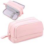 Tesmien Pencil Case, Large Pencil Case with 4 Compartments Stationery Organizer for Boys and Girls, Aesthetic Pencil Bag Suitable for Kids Teenagers Students Women Men, Pink