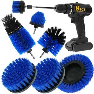 ETOUPA 8 Pcs Drill Brush Attachment Set, Power Cleaning Scrub Brush Kit with Extend Long Attachment, All Purpose Drill Scrub Brushes for Car, Grout, Floor, Tub, Bathroom and Kitchen (Blue)