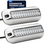 Five Oceans FO4136-M2 Blue Marine LED Boat Underwater Pontoon Transom Light , Polished 316 Stainless Steel Housing, Waterproof IP68 Surface Mount 2-Pack