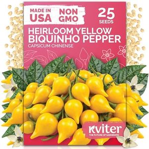KVITER 25 Yellow Biquinho Pepper Seeds (Capsicum Chinense) - Sweety Drop Peppers, Mild Heat, High Yield, Heirloom, Non GMO Seed Packets - Vegetable Seeds for Gardens, Raised Beds, Greenhouses