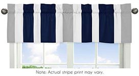 Sweet Jojo Designs Navy Blue, Gray and White Window Treatment Valance for Stripes Bedding Collection