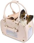 PetsHome Dog Carrier Purse, Pet Carrier, Cat Carrier, Foldable Waterproof Premium Leather Pet Travel Portable Bag Carrier for Cat and Small Dog Home & Outdoor Beige