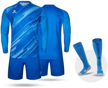 KELME Men Goalkeeper Padded Jersey and Shorts, Youth Soccer Goalie Long Sleeve Uniform, Adult Keeper Kit Shirts Pants Socks Blue X-Large