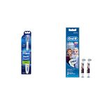 Oral B Cross Action Battery Powered Toothbrush & Oral-B Kids Electric Rechargeable Toothbrush Heads Replacement Refills Featuring Disney Frozen Characters (Pack of 2)