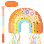 WERNNSAI Rainbow Pinata - Rainbow Pull String Pinata with Bundle with Blindfold and Bat for Girls Kids Pinata Boho Theme Birthday Party Decoration Game for Baby Shower Carnival Summer Party Supplies