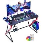 BEXEVUE Gaming Desk with LED Armor - 100x60 cm Ergonomic Computer Desk Esport Gamer Table, Carbon Fiber Z Frame Solide Stable, Easy to Assemble, Headphone Hook for Play Study Work Bedroom Home Office