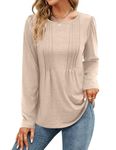 WIHOLL Womens Fall Clothing Ladies Long Sleeve Tops Pleated Front Tunic Tops Women Dressy Casual Blouses Tunics Khaki S