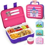 Lehoo Castle Bento Lunch Box for Kids, 1250ml Bento Box Lunch Containers with 5 compartments, Kids Bento Lunch Box with Sauce Jar/Spoon & Fork (Princess)