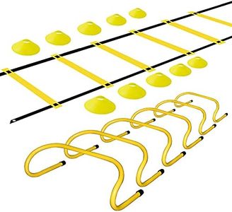 TNZMART Yellow Sports Speed Agility Training Set Agility Ladder Hurdles Set Equipped with 10 Disc Cones