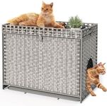 YITAHOME Cat Litter Box Enclosure with Soft Litter Mat, Hidden Litter Box Furniture Large Handwoven Rattan Cat House with Support Bars for Living Room, Bedroom, Balcony (Grey)