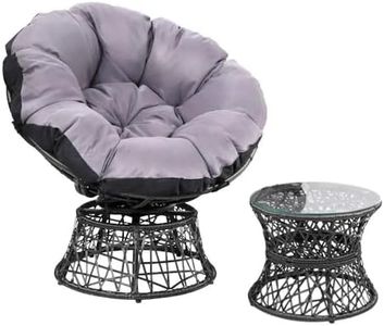 Gardeon Wicker Papasan Chair and Table, Outdoor Chairs Patio Furniture Lounge Setting Garden Backyard Living Bedroom, 360 Degree Swivel with Soft Thick Cushion Glass Tabletop Black