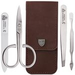 3 Swords Germany - brand quality 3 piece stainless steel INOX manicure pedicure grooming kit set for professional finger & toe nail care scissors file tweezers genuine leather case in gift box (03874)