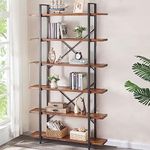 HSH Solid Wood Bookshelf, 6 Tier Tall Industrial Etagere Bookcase and Storage Shelves Heavy Duty, Rustic Large Open Vertical Metal Natural Real Wood Book Shelf for Bedroom Living Room,Distressed Brown