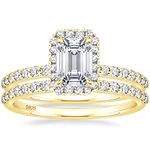 EAMTI 2CT 925 Sterling Silver Gold Bridal Ring Sets Emerald Cut CZ Engagement Rings Vintage Promise Rings Wedding Bands for Women Size 6.5