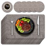 Purejoy Placemats and Coaster Sets 6, Christmas Table Mats PU Leather Heat-Resistant Washable and Non-Slip 43 * 30 cm Dinner Table Mats Set of 6 for Kitchen Mat Table Indoor (Light Grey)