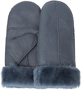 Surblue Winter Leather Mittens Sheepskin Shearling Lambskin Gloves Liner Fur Lambswool for Women and Men Cold Weather (Blue, M)