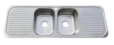 Stainless Steel Inset Kitchen Sink 2.0 Bowl with Double Drainer & Waste Kit (F01 mr) BRUSHED