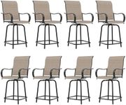 UDPATIO Outdoor Swivel Bar Stools Set of 8,Outdoor High Bistro Stools with Waterproof Textile Fabric,Armrest,Footrest,All Weather Bar Height Patio Chairs for Poolside, Garden, Backyard,Brown