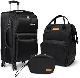 JELLYSTARS Updated 20 inch Carry on Spinner Luggage with Wheels Boarding Softside Travel Suit Case Soft Suitcases with Buit-In TSA Lock(Black)
