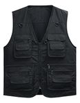 Sukany Men's Vest Utility Shooting Safari Travel Cargo Outdoor Lightweight Work Photo Vest with Pockets Black L