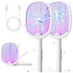 YISSVIC Bug Zapper Racket 4000 Volt Electric Fly Swatter Rechargeable Fly Zapper Indoor Outdoor Dual Modes with Attractant Light White 2 Pack