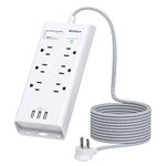 Power Strip Surge Protector - Addtam 10Ft Long Extension Cord with 6 Outlets and 3 USB Ports, Flat Plug Overload Surge Protection Outlet Strip, Wall Mount for Home, Office and More