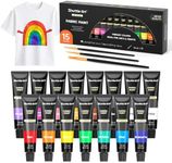 Shuttle Art Fabric Paint, 15 x 12ml Tubes Permanent Soft Fabric Paint with 3 Brushes, Non-Toxic Textile Paint for Clothes, T-Shirts, Shoes, Jeans, Bags, DIY Projects&Art, Ideal for Kids Adults Artists